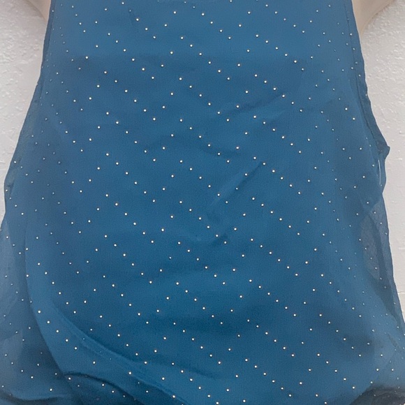 Ambiance Women's Dress Sheer Layer Cinch Waist Sleeveless Short Teal Gold - Picture 2 of 8